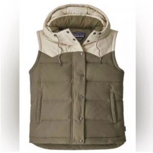 Patagonia Bivy Down Vest Olive and Cream Hooded LIKE NEW